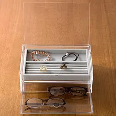 【スタッフおすすめ！】無印良品 重なるアクリルケース2段フタ付引出・大 約幅25.5*奥行17*高さ9.5cm 82998290