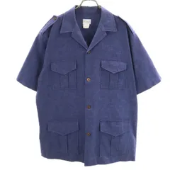 Mapili Hawaiian 80s ヴィンテージ 半袖 オープンカラー ワークシャツ L ネイビー メンズ 古着