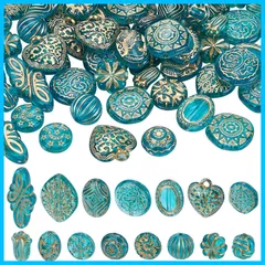 【新着商品】15種 欧風 アクセサリーパーツ ビーズ アクリル ヴィンテージ ゴールドの花柄 ビーズミックス レトロ 手作り用品 クリアビーズ DIY用 材料 約90個セット ブレスレット PandaHall プレゼント ギフト PH 手作りビーズ