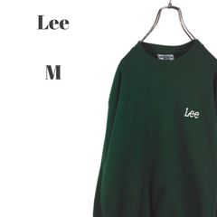Lee リー USA製 ビンテージ スウェット トレーナー ワンポイントロゴ 刺繍 グリーン 単色 メンズ Mサイズ