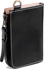 革獅子 小銭入れ メンズ コインケース 本革 L字型 取り出しやすいマチ付 財布 YKKファスナー フック付 光沢レザー( ブラック)