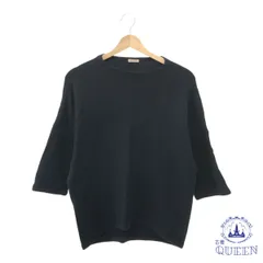 ☆美品☆ a piece of Library アピースオブライブラリー トップス カットソー ニット 七分袖 クルーネック リブ レディース ネイビー 日本製 901-4045 送料無料 古着