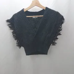 ◇ ⊇ MURUA ムルーア フリンジ レイヤード ハーフスリーブ ベストニットトップス サイズF ブラック レディース E  【1503050008013】のサムネイル