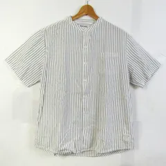 ランチスタンダード 半袖シャツ トップス バンドカラー ストライプ柄 コットン100% メンズ 2サイズ 白×黒 Ranch standard 【中古】