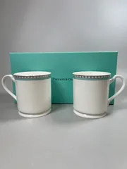 【未使用】TIFFANY ティファニー プラチナブルーバンドマグ ペア