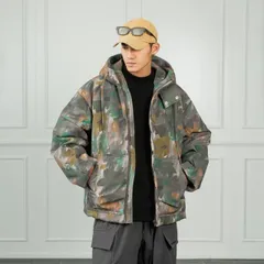 春 コーデ メンズ 用 服 シンプル ファッション オシャレ 大人 かっこいい 紳士服 ゆったり フード付き タイダイ柄 迷彩 ダウン ジャケット タイダイ カジュアル 通勤スタイル ね着コーデ ゆったりシルエット 軽アウター
