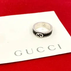 極 美品 GUCCI グッチ インターロッキングG ブラックエナメル リング シルバー925 指輪 アクセサリー 19号 シルバー  23387