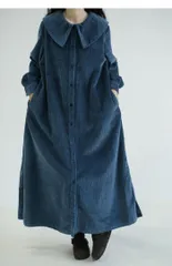 コーデュロイ ワンピース 秋冬 きれいめ ロング シャツ ワンピース 長袖 ロングワンピース Aライン 大きいサイズ  前開き コーデュロイワンピース 折襟 ポケット 無地 ふんわり ゆったり 抜け感 体型カバー きれいめxiaokb48