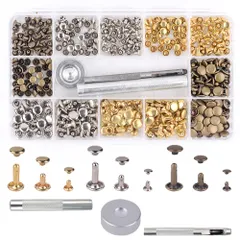 カシメセット （90Pcs/3サイズ/3色） ハトメ キット 両面ハトメキット バネ ホック工具 リベットパーツ スナップボタン カシメ打ち具セット レザークラフトスタッズ 布革細工/服装/帽子/カバン/靴/ジーンズ アクセサリー 収納ケース付き 手作り ハン