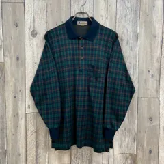 Aquascutum アクアスキュータム 綿 日本製 長袖 ポロシャツ チェック柄  Lサイズ