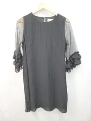 ◇ CAROLINA GLASER カロリナ グレイサー プリーツ フリル 七分袖 ミニ丈 ワンピース 表記なし ブラック レディース P  【1405090013487】