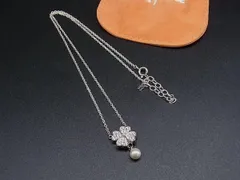 ■美品■ Folli Follie フォリフォリ ラインストーン クローバー ネックレス ペンダント アクセサリー レディース シルバー系 DJ5375