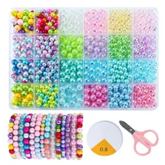 パールビーズ アクリルビーズ 手芸 アクセサリー パーツ 8mm 6mm 780個 24種 マルチカラー ハンドメイド ブレスレット 手作りアクセサリー 手芸 DIY シリコンワイヤー ミニハサミ付き