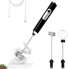 （激安新品　黒）ミルクフォーマー 電動ダブル泡立て器 ミルク泡立て器 ハンドヘルド ブラック USB充電式ドリンクミキサー 3速調整可能 電動泡立て器 フォームメーカー 取り外し可能 コーヒー、ラテ、抹茶、ホットチョコレート用