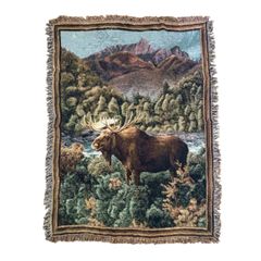 ど迫力】vintageラグマット ヘラジカ鹿 ネイティブタペストリー古着USA