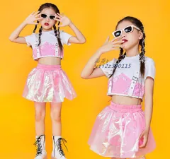 キッズダンス衣装 キッズ セットアップ トップス パンツ 韓国 練習着 スパンステージ衣装応援団 ピンク 発表会 キラキラ チアダンス衣装 かっこいい  vii2z390115