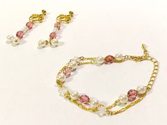 【年末SALE】パール　ビーズ　ブレスレット&イヤリング　#S06