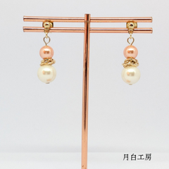 NO.127　シルキーパール　クリスタルパール【ローズピーチ】　メビウスボール　ピアス