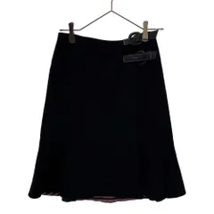 バーバリーブルーレーベル 日本製 三陽商会 ウールブレンド ミディ丈 デザインベルト ラップスカート 36 ブラック BURBERRY BLUE LABEL レディース