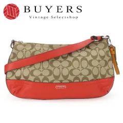 【中古】 コーチ ショルダーバッグ F24028 シグネチャー キャンバス レザー レッド ブラウン シルバー金具 斜め掛け カジュアル 普段使い レディース 女性 COACH