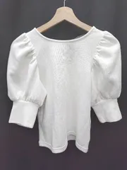 ◇ NICE CLAUP ナイスクラップ バックリボン 五分袖 カットソー サイズ表記なし ホワイト レディース P  【1408200043749】