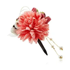 (1024-4) 宇仁繊維 二越ちりめん 和柄 つまみ細工お花コサージュクリップ 四季雅・黒×サーモンピンク (四季雅・黒×サーモン 中)