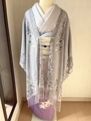 今期再入荷★〜長羽織風レースショール　スリーシーズン　グレー〜★