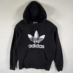古着 アディダス adidas パーカー スウェット ビッグロゴプリント トレフォイルロゴ プルオーバー フーディ S  ブラック メンズ