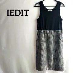 IEDIT ワンピースノースリーブ千鳥柄黒ブラックシンプルLロング上品
