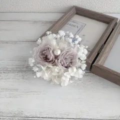 コサージュ＊限定一点＊入学式 卒業式 入園式 卒園式 結婚式 ウェディング 七五三 フォーマル~プリザーブド ローズ バラ あじさい パール チュール~グレー 灰色 シンプル 控えめ