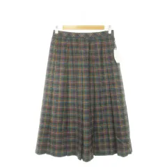 レリアン Leilian フレアスカート ロング ウール チェック 大きいサイズ 13 グレー チャコール /AH7 ■GY18