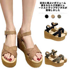 歩きやすい きれいめ 通勤 厚底ジュートサンダル おしゃれ 厚底 サンダル ストラップサンダル ウェッジソール 柔らかい ジュートサンダル ヒール クロスバンド 夏 海 レディース#sowa6586303