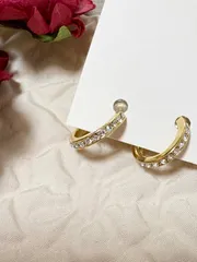 18金ポスト　刻印有り　日本製ピアス  クリスタルフープ12mm  金属アレルギー対応ピアス 18金(K18)  つけっぱなし