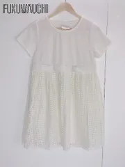 ◇ Ray BEAMS レイ ビームス パンチングレース 切り替え 半袖 ミニ ワンピース 0 ホワイト レディース 【中古】 【1002800621606】