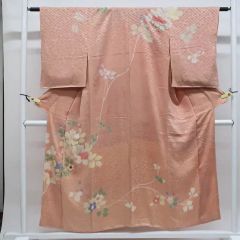 【京松】リサイクル着物 アンティーク 訪問着 花文 正絹 身丈約151cm 裄丈約62cm kyo7z07-741