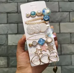 ファッションヘアアクセサリー　パール　ヘアピン　ピン留め　髪飾り　メタルヘアクリップ　バレッタ　7個セット　タイプ7