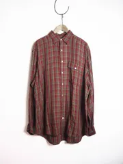 希少 90s 00s POLO RALPH LAUREN ポロ ラルフローレン チェック レーヨン 長袖 レギュラーカラー シャツ 赤茶 306P★4