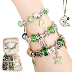 新品 手工芸品 手芸キット 67点セット「ウサギのネックレスを追加」 DIY製作キット 収納ケース付き ブレスレット おしゃれ 女の子 おもちゃ ビーズ ギフト 記念日 アクセサリーキット お誕生日 プレゼント Ligwon クリスマス (緑色)