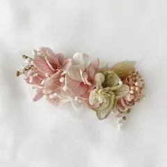 ドライフラワー フラワーヘアクリップミニ10 / プリザーブドフラワー / ピンク×グリーン / 大人こども兼用 / やっとこピン ベビーヘアクリップ ヘアアクセ / 七五三 卒園式 入園式 結婚式 発表会 入学式