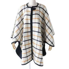 極美品◎正規品 仏製 HERMES エルメス セリエボタン リバーシブル ウール／カシミヤ ポンチョ／ケープ チェック柄/ネイビー カマイユのサムネイル