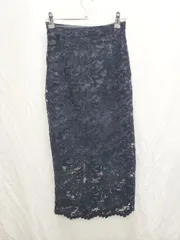 ◇ ⊇ FRAY I.D フレイ アイディー レース 花柄 膝下丈 タイト スカート 表記なし ネイビー レディース P  【1409090023804】