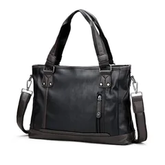 [SakaSK] ビジネスバッグ メンズ 2Way トートバッグ ショルダーバッグ レザー ブリーフケース 防水 撥水加工 大容量 A4 通勤 出張 就活 ブラック 