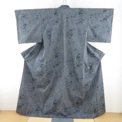 紬 着物 茶屋辻紬 作家物 伊織 グレーブルー 植物模様 袷 広衿 正絹 カジュアル 仕立て上がり 身丈161cm
