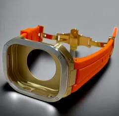 オレンジ×シルバーゴールド★49mm apple watch ultraアップルウォッチラバーメタルカバーセット　ウルトラ　49ミリ用　カスタム ultra1/2/3