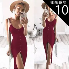 種類10：レッド/L ワンピース キャミソール ワンピドレス 膝下 ミモレ丈 ロング丈 マキシ丈 袖なし Uネック スリム タイト 細身 ストレート スリット かわいい 大人可愛い きれいめ シンプル カジュアル 大人 おしゃれ お洒落 アジアン 大人可愛い 