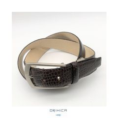 ORIHICA オリヒカ ベルト 09 オフィス ビジネス デイリー 型押し メンズ ダークブラウン 濃茶 Lサイズ USED