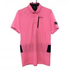 【超美品】オークリー 半袖ポロシャツ 蛍光ピンク×ネイビー 背面切替   メンズ L ゴルフウェア Oakley