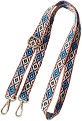 miagolale 刺繍リボン ショルダーストラップ スマホ サコッシュ ショルダーベルト 肩ひも かわいい 幾何学模様(ピンク＋ブルー)