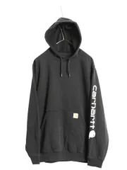 【お得なクーポン配布中!】 カーハート スウェット フード パーカー メンズ M / 袖 プリント トレーナー 裏起毛 プルオーバー ミドルウェイト ワンポイント ブラック