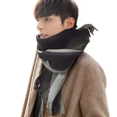 [Andeor] マフラー ストール メンズ 秋 冬 防寒 柔らかい肌触り・大判ストール・ショール・ストライプ・大きいサイズ シンプル カジュアル おしゃれ 暖かい 厚手 防風 プレゼント・ギフト・贈り物・誕生日・記念日・男女兼用 (ブラック/ダークグレー